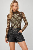 Free People Clothing Jessa Long Sleeve Top Style OB2624139 in Olive Combo; Brown an Olive Green Semi Sheer Mesh Top