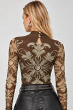 Free People Clothing Jessa Long Sleeve Top Style OB2624139 in Olive Combo; Brown an Olive Green Semi Sheer Mesh Top