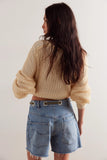 Free People Clothing Moxie Shorts Style OB2061340 in Truest Blue; Rope Belted Denim Shorts; 