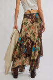Free People Clothing Palermo Villa Chiffon Maxi Skirt Style OB2391188 in Chocolate Combo; Thanksgiving Style; Brown Floral Ruffle Tier Fall Maxi Skirt; Free People Brown Floral Maxi Skirt