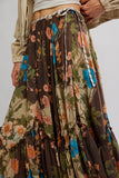 Free People Clothing Palermo Villa Chiffon Maxi Skirt Style OB2391188 in Chocolate Combo; Thanksgiving Style; Brown Floral Ruffle Tier Fall Maxi Skirt; Free People Brown Floral Maxi Skirt