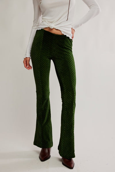 Free People Clothing Penny Pull-On Velvet Pants Style OB2338411 in Night Forest; 