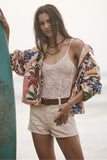 Free People Clothing Soleil Beach Jacket Style OB2180131 in tropical combo; Tropical Floral Print Lightweight Spring Summer Jacket