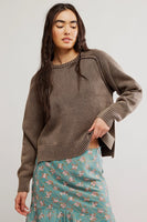 Free People Clothing Spring street Pullover Style OB2271423 in French Chocolate;Chocolate Brown Crew Neck Fall Sweater; Cotton Sweater; Brown all Cotton Fall Sweater
