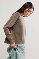 Free People Clothing Spring street Pullover Style OB2271423 in French Chocolate;Chocolate Brown Crew Neck Fall Sweater; Cotton Sweater; Brown all Cotton Fall Sweater