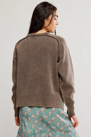 Free People Clothing Spring street Pullover Style OB2271423 in French Chocolate;Chocolate Brown Crew Neck Fall Sweater; Cotton Sweater; Brown all Cotton Fall Sweater