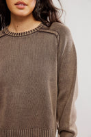Free People Clothing Spring street Pullover Style OB2271423 in French Chocolate;Chocolate Brown Crew Neck Fall Sweater; Cotton Sweater; Brown all Cotton Fall Sweater
