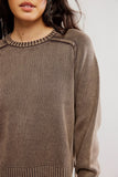 Free People Clothing Spring street Pullover Style OB2271423 in French Chocolate;Chocolate Brown Crew Neck Fall Sweater; Cotton Sweater; Brown all Cotton Fall Sweater