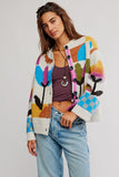Free People Clothing Tulip Whirl Cardigan Style OB2421878 in Ivory Combo; Slightly Boxy Cotton Blend Spring Cardigan; 