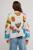 Free People Clothing Tulip Whirl Cardigan Style OB2421878 in Ivory Combo; Slightly Boxy Cotton Blend Spring Cardigan; 