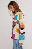 Free People Clothing Tulip Whirl Cardigan Style OB2421878 in Ivory Combo; Slightly Boxy Cotton Blend Spring Cardigan; 