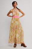 Free People Clothing Ultraviolet Haze Jumpsuit Style OB2516819 in Blush Meadow Combo. Flowy Wide Leg, Smocked Multi-color Floral, Halter Neck, open back, Spring and Summer Jumpsuit.