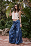 Free People Clothing Westward Embroidered Jeans Style OB2192140 in Under The Sea;Free People Embroiidered Barrel Jeans; 
