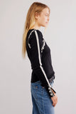 Free People Clothing Lost Love Long Sleeve in Black Combo and in Tea Combo; Contrast Stitch Waffle knit Top; 