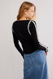 Free People Clothing Lost Love Long Sleeve in Black Combo and in Tea Combo; Contrast Stitch Waffle knit Top; 