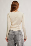 Free People Clothing Lost Love Long Sleeve in Black Combo and in Tea Combo; Contrast Stitch Waffle knit Top; 