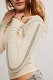 Free People Clothing Lost Love Long Sleeve in Black Combo and in Tea Combo; Contrast Stitch Waffle knit Top; 