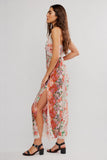 Free People Daisy Fields Maxi Slip dress style OB2441010 in brown combo. Polyester scoop neck floral printed spring summer maxi slip dress with lace detail