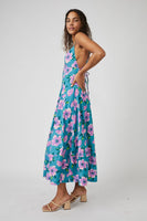 Free People Finer Things Printed Midi Dress Style OB1714748 In Teal Combo; 