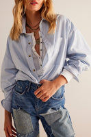 Free PEople Freddie Shirt Style OB1888939 in Optic White and Oxford Blue;Menswear inspired Women's Top;Over-sized Button Down Shirt