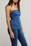 Free People Lora Tube Style OB2245352 in Canter Wash Denim; Strapless Denim Top;  Strappy Back Strapless Denim Top; Denim Summer Tube Top