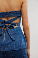 Free People Lora Tube Style OB2245352 in Canter Wash Denim; Strapless Denim Top;  Strappy Back Strapless Denim Top; Denim Summer Tube Top