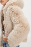 Free People Louder Please Hooded Faux Fur Jacket Style OB2333962 in Almond Flour; Faux Fur Fall/Winter Jacket; Fashionably Chic Faux Fur Jacket; 
