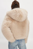 Free People Louder Please Hooded Faux Fur Jacket Style OB2333962 in Almond Flour; Faux Fur Fall/Winter Jacket; Fashionably Chic Faux Fur Jacket; 