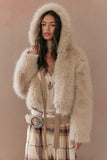 Free People Louder Please Hooded Faux Fur Jacket Style OB2333962 in Almond Flour; Faux Fur Fall/Winter Jacket; Fashionably Chic Faux Fur Jacket; 