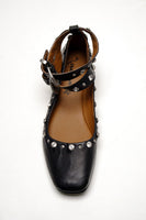 Free People MYSTIC DIAMANTE FLAT Style OB1786894 in black;Studded Ballet Flat;Studded Double Ankle Strap Ballet Flat; 