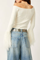 Free People Marilyn Pullover Style OB1819484 in ivory;Dree PEople Feather Sleeve Sweater; 