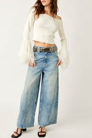 Free People Marilyn Pullover Style OB1819484 in ivory;Dree PEople Feather Sleeve Sweater; 