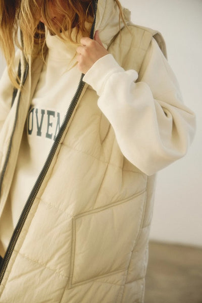 Free People Movement On The Move Packable Puffer Vest Style OB1694214 in Muted Beige;Long Puffer Style Vest; 