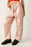 Free People Moxie Metallic Low-Slung Barrel Jeans Style OB1769171 in Bubblegum;Metallic Barrel Jeans;Barrel JEans;Free PEople MEtallic Jeans; 