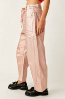 Free People Moxie Metallic Low-Slung Barrel Jeans Style OB1769171 in Bubblegum;Metallic Barrel Jeans;Barrel JEans;Free PEople MEtallic Jeans; 