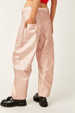 Free People Moxie Metallic Low-Slung Barrel Jeans Style OB1769171 in Bubblegum;Metallic Barrel Jeans;Barrel JEans;Free PEople MEtallic Jeans; 