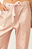 Free People Moxie Metallic Low-Slung Barrel Jeans Style OB1769171 in Bubblegum;Metallic Barrel Jeans;Barrel JEans;Free PEople MEtallic Jeans; 