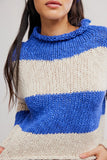 Free People Opal Rugby Stripe Sweater Style OB2481400 in both Cobalt Combo and Lemon Combo; 