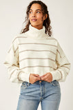 Free People Paulie Sweater Style OB1751762 in Smoked Pearl Combo and Moonbeam Combo;Striped Turtleneck Sweater;Drop shoulder sweater; Free PEople Striped Drop Shoulder Cropped Turtleneck Sweater