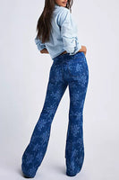 Free People Penny Pull On Printed Style OB1744874 in Indigo Combo Roman;Free PEople Printed Flare Jeans; 