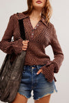 Free People Pointelle Pullover Style OB2017808 in Chicory Coffee;pointelle Sweater;Brown Pointelle Sweater;Free People Sweater; 