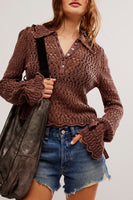 Free People Pointelle Pullover Style OB2017808 in Chicory Coffee;pointelle Sweater;Brown Pointelle Sweater;Free People Sweater; 