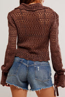 Free People Pointelle Pullover Style OB2017808 in Chicory Coffee;pointelle Sweater;Brown Pointelle Sweater;Free People Sweater; 