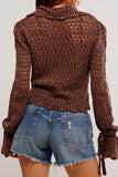 Free People Pointelle Pullover Style OB2017808 in Chicory Coffee;pointelle Sweater;Brown Pointelle Sweater;Free People Sweater; 