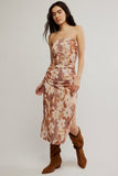 Free People Presley Midi Dress Style OB2226259 in copper combo; Strapless Floral Midi Dress; Ruched Summer Floral Midi Dress; flirty summer dress; feminine floral summer dress