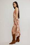 Free People Presley Midi Dress Style OB2226259 in copper combo; Strapless Floral Midi Dress; Ruched Summer Floral Midi Dress; flirty summer dress; feminine floral summer dress