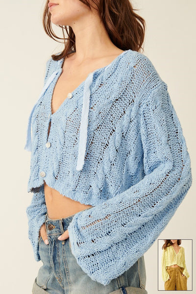 Free People Robyn Cardi Style OB1860338 in Bamboo Shoots;Lightweight Cropped cable knit Free PEople Cardigan; 