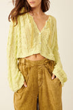 Free People Robyn Cardi Style OB1860338 in Bamboo Shoots;Lightweight Cropped cable knit Free PEople Cardigan; 