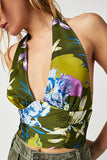 Free People SERAPHINA HALTER TOP Style OB1752286 in Bright Olive Combo;Floral Halter Top;Free People Halter Top; 
