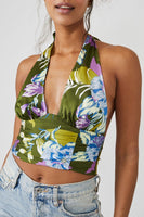 Free People SERAPHINA HALTER TOP Style OB1752286 in Bright Olive Combo;Floral Halter Top;Free People Halter Top; 